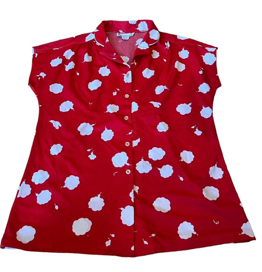QUEEN CASUALS Blouse Shirt Short Sleeve Vintage 70’s Red Floral Medium M